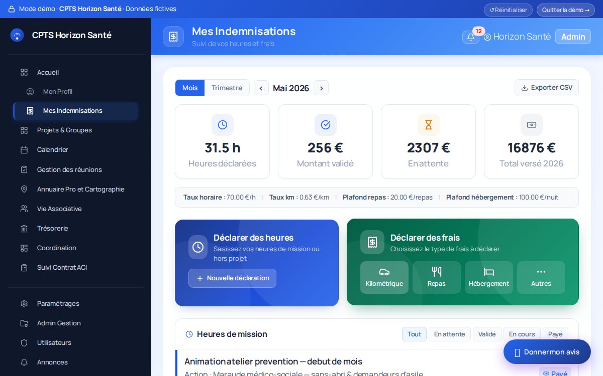 Page Mes indemnisations d'un membre