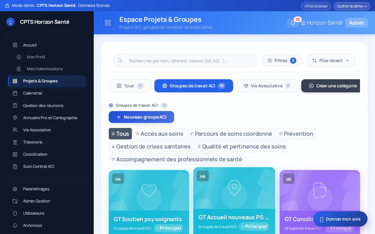 Espace projets et groupes de travail