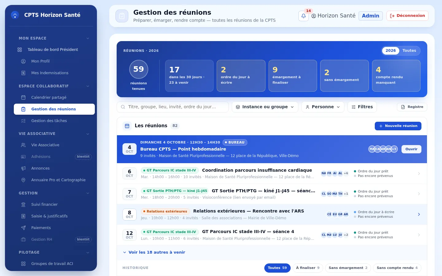 Gestion des réunions : ordres du jour, émargements et comptes rendus à préparer
